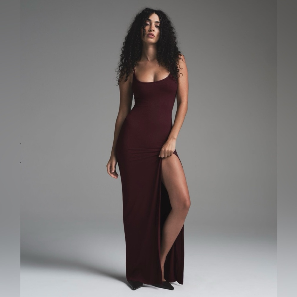 Skims Soft Lounge Cami Slit Long Maxi Dress in Bordeaux XS